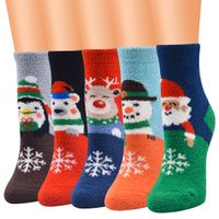 Women's Cute Santa Claus Snowman Elk Coral Fleece Jacquard Crew Socks main image 1