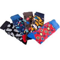 Men's Fashion Color Block Cotton Jacquard Crew Socks 1 Set main image 3