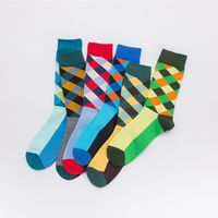 Men's Basic Lattice Cotton Jacquard Crew Socks 1 Set main image 5
