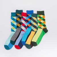 Men's Basic Lattice Cotton Jacquard Crew Socks 1 Set main image 4