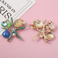 Retro Starfish Ocean Shell Imitation Pearl Rhinestone Metal Enamel Unisex Brooches main image 2