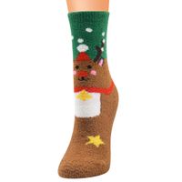 Women's Cute Christmas Tree Santa Claus Elk Coral Fleece Jacquard Crew Socks sku image 4