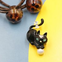 Cartoon Style Cat Alloy Enamel Artificial Pearls Rhinestones Unisex Brooches sku image 1