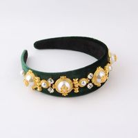 Vintage Style Flower Cloth Inlay Artificial Pearls Rhinestones Hair Band 1 Piece main image 5