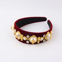 Vintage Style Flower Cloth Inlay Artificial Pearls Rhinestones Hair Band 1 Piece main image 4