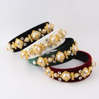 Vintage Style Flower Cloth Inlay Artificial Pearls Rhinestones Hair Band 1 Piece main image 1