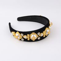 Vintage Style Flower Cloth Inlay Artificial Pearls Rhinestones Hair Band 1 Piece main image 3