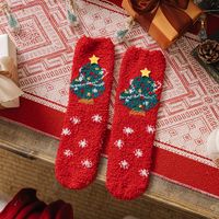 Women's Cute Christmas Tree Santa Claus Gingerbread Coral Fleece Crew Socks sku image 4