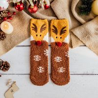 Women's Cute Christmas Tree Santa Claus Gingerbread Coral Fleece Crew Socks sku image 12