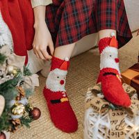 Women's Cute Christmas Tree Santa Claus Gingerbread Coral Fleece Crew Socks main image 2