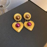 Fashion Heart Shape Copper Plating Inlay Artificial Gemstones Drop Earrings 1 Pair sku image 26