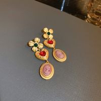 Fashion Heart Shape Copper Plating Inlay Artificial Gemstones Drop Earrings 1 Pair sku image 13