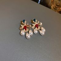 Fashion Heart Shape Copper Plating Inlay Artificial Gemstones Drop Earrings 1 Pair sku image 6