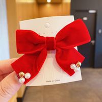 Fashion Bow Knot Cloth Pom Poms Inlay Artificial Gemstones Artificial Pearls Hair Clip Hair Band sku image 5