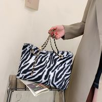 Women's Large Plush Zebra Leopard Fashion Square Zipper Shoulder Bag main image 5