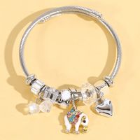 Fashion Elephant Stainless Steel Asymmetrical Handmade Inlay Zircon Bangle 1 Piece main image 5