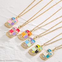 Fashion Human Face Color Block Copper Enamel Gold Plated Zircon Pendant Necklace 1 Piece main image 5