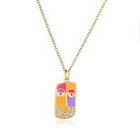 Fashion Human Face Color Block Copper Enamel Gold Plated Zircon Pendant Necklace 1 Piece sku image 1