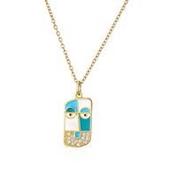 Fashion Human Face Color Block Copper Enamel Gold Plated Zircon Pendant Necklace 1 Piece sku image 3