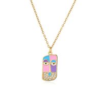 Fashion Human Face Color Block Copper Enamel Gold Plated Zircon Pendant Necklace 1 Piece sku image 4