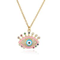 Fashion Devil's Eye Copper Enamel Gold Plated Zircon Pendant Necklace 1 Piece sku image 4