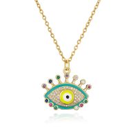 Fashion Devil's Eye Copper Enamel Gold Plated Zircon Pendant Necklace 1 Piece sku image 5