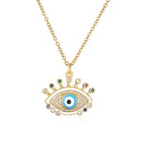 Fashion Devil's Eye Copper Enamel Gold Plated Zircon Pendant Necklace 1 Piece sku image 6