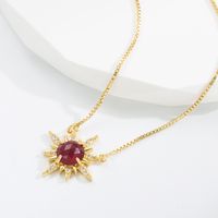 Fashion Sun Copper Gold Plated Zircon Pendant Necklace 1 Piece main image 6