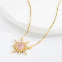 Fashion Sun Copper Gold Plated Zircon Pendant Necklace 1 Piece sku image 2