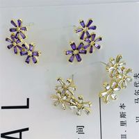 Retro Flower Alloy Inlay Women's Ear Studs 1 Pair main image 1