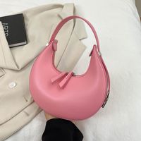 Women's Medium Pu Leather Solid Color Fashion Paint Finish Dumpling Shape Zipper Shoulder Bag sku image 8