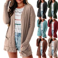 Casual Solid Color Cotton V Neck Long Sleeve Regular Sleeve Patchwork Cardigan main image 1