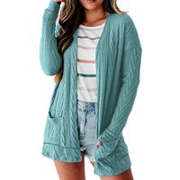 Casual Solid Color Cotton V Neck Long Sleeve Regular Sleeve Patchwork Cardigan main image 2