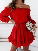 Women's Regular Dress Fashion Off Shoulder Patchwork Long Sleeve Solid Color Above Knee Daily main image 4