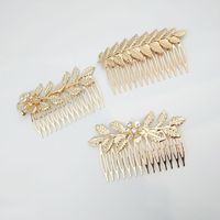Fashion Leaf Flower Metal Plating Inlay Artificial Gemstones Hair Combs 1 Piece main image 1