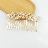 Fashion Leaf Flower Metal Plating Inlay Artificial Gemstones Hair Combs 1 Piece main image 4