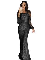 Women's Party Dress Elegant V Neck Sequins Long Sleeve Solid Color Maxi Long Dress Banquet main image 4