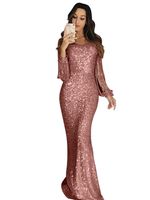 Women's Party Dress Elegant V Neck Sequins Long Sleeve Solid Color Maxi Long Dress Banquet main image 5
