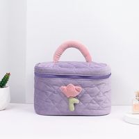 Women's Small Corduroy Flower Fashion Square Hook Loop Cosmetic Bag sku image 7