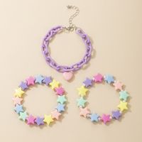 Mignon Star Forme De Cœur Alliage Plastique Patchwork Perles Artificielles Enfants Bracelets Ensemble De 3 Pièces main image 5