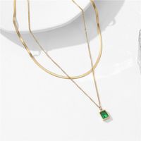 Simple Style Square Titanium Steel Inlay Crystal Layered Necklaces 1 Piece main image 4