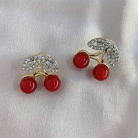 Sweet Cherry Alloy Inlay Rhinestones Women's Ear Studs 1 Pair main image 5