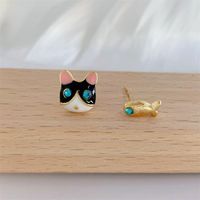 Cute Animal Alloy Enamel Artificial Pearls Rhinestones Women's Ear Studs 1 Pair sku image 1