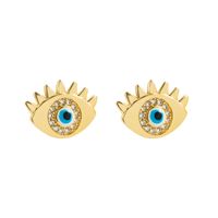 Fashion Devil's Eye Copper Gold Plated Zircon Ear Studs 1 Pair main image 9