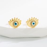 Fashion Devil's Eye Copper Gold Plated Zircon Ear Studs 1 Pair main image 3
