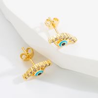 Fashion Devil's Eye Copper Gold Plated Zircon Ear Studs 1 Pair main image 4