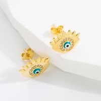 Fashion Devil's Eye Copper Gold Plated Zircon Ear Studs 1 Pair main image 8