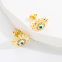 Fashion Devil's Eye Copper Gold Plated Zircon Ear Studs 1 Pair main image 5