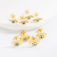 Fashion Devil's Eye Copper Gold Plated Zircon Ear Studs 1 Pair main image 1