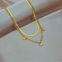 Basic Butterfly Titanium Steel Gold Plated Layered Necklaces 1 Piece main image 5